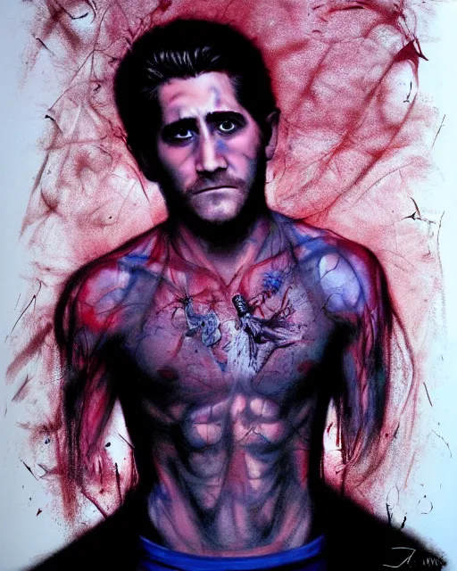 Image similar to jake gyllenhaal in donne darko, airbrush, drew struzan illustration art, key art, movie poster