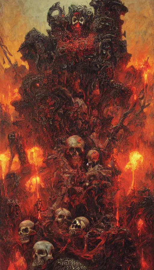 Image similar to Blood for the blood god, Skulls for the skull throne by Adrian Smith and Delphin Enjolras and Ilya Repin