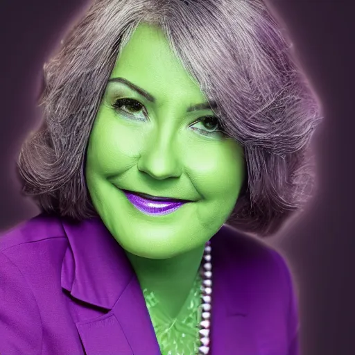 Prompt: corporate portrait, senior sales director, purple green color scheme, professional studio lighting, hyperreal detailed lifelike facial features, corporate portraiture