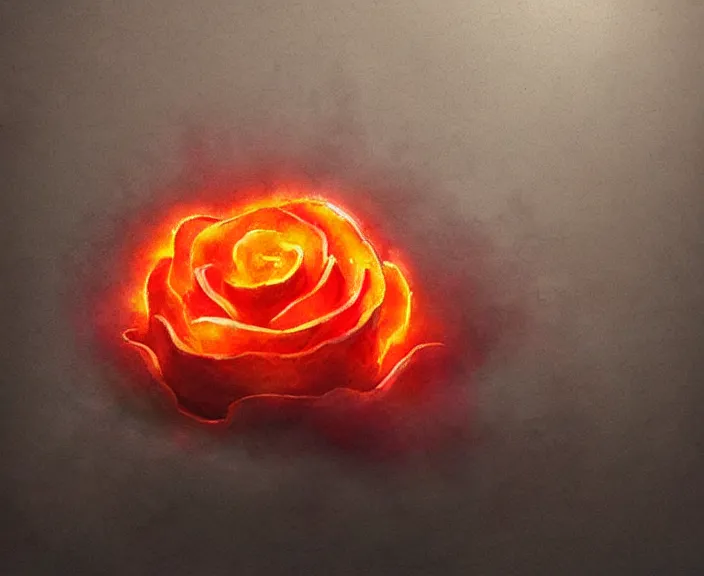 Image similar to a lava sculpture of a rose flower, digital art by studio ghibli and greg rutkowski, warm colors, beautiful, hyperrealism artstyle, amazing lighting