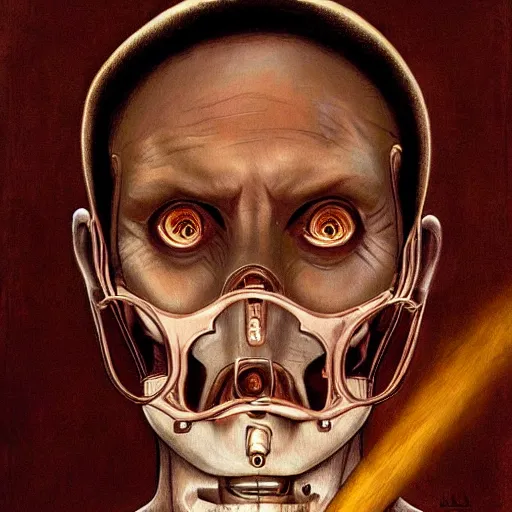 Image similar to ! dream hannibal lector, in the style of gerald brom, symmetry, smooth, sharp focus, semi - realism, intricate detail