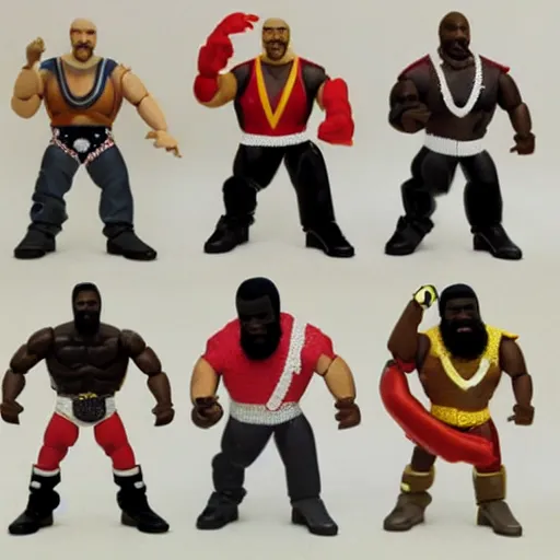 Prompt: action figure mr. t pop band, detailed facial expressions, 1 9 8 0 s aesthetic