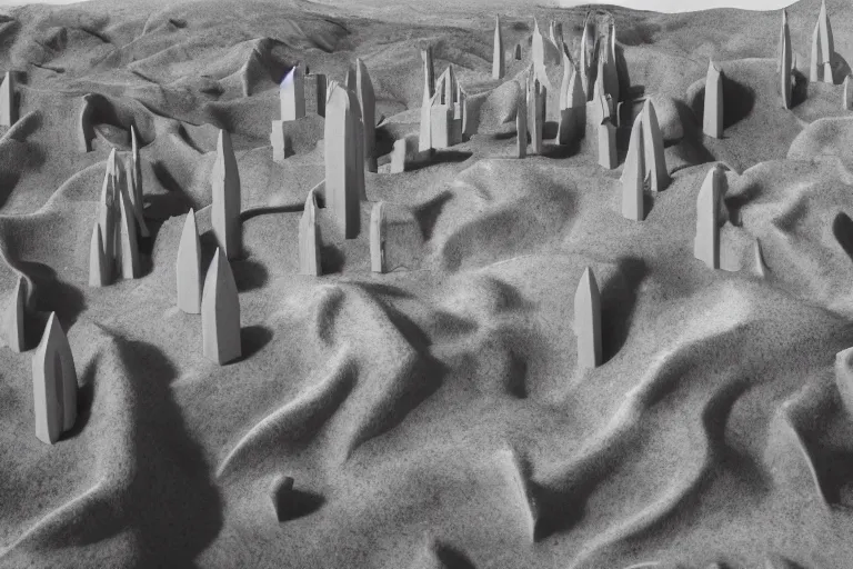 Image similar to landscape hills made of liquid melted wax paper and white brutalist desert gothic cathedral