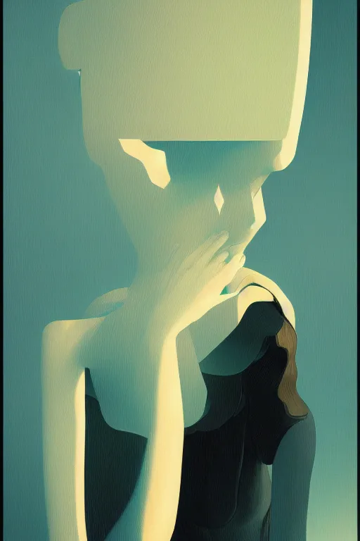 Image similar to woman wearing oculus and digital glitch head edward hopper and james gilleard, zdzislaw beksisnski, higly detailed