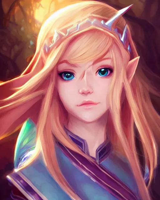 Image similar to Elf Princess Legend of Zelda anime character digital illustration portrait design by Ross Tran, artgerm detailed, soft lighting