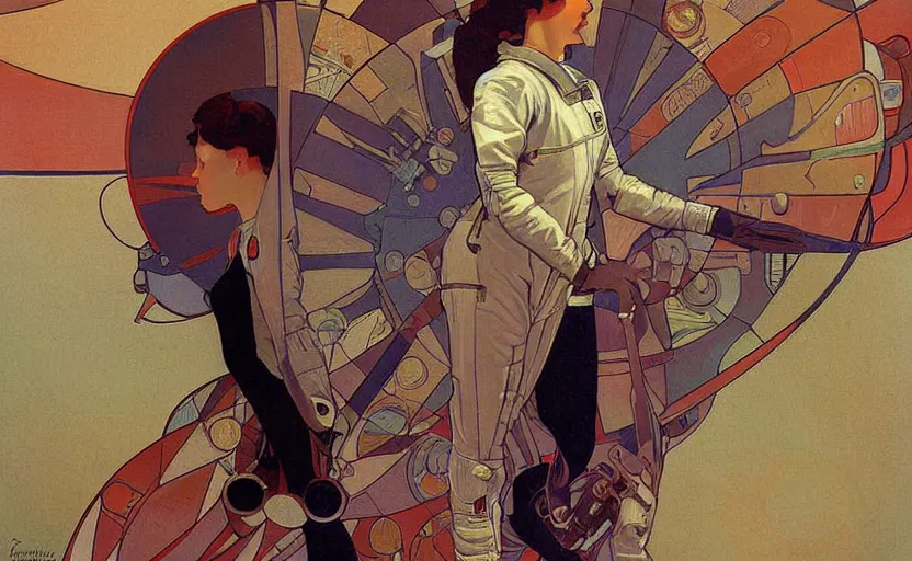 Image similar to insane detail textured art deco painting of astronaut full body, beautiful painting by mucha and kuvshinov