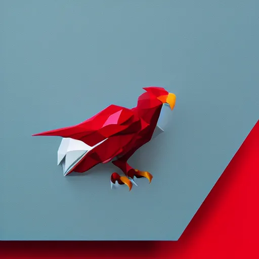 Image similar to low poly, vector, white eagle icon, in a book, red background, cgsociety, artstation, octane render