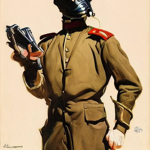 Prompt: futurist soldier, by leyendecker