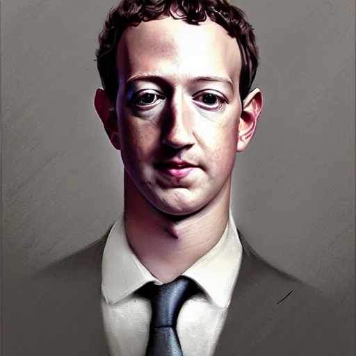 Prompt: portrait of mark zuckerberg, bezos, artgerm, very detailed, art contest winner on behance, trendy on deviant art, by artgem, greg rutkowski and laura sava and alphonse mucha