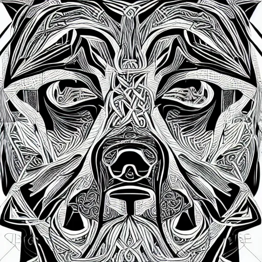 Prompt: an intricate grizzly bear designed by mc escher, line art, celtic, illustration, dynamic image