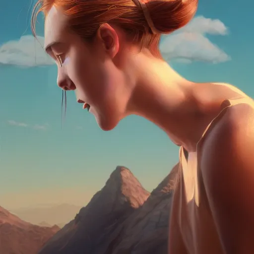 Image similar to a beautiful scenic painting by artgerm and wlop and mark romanek and spike jonze