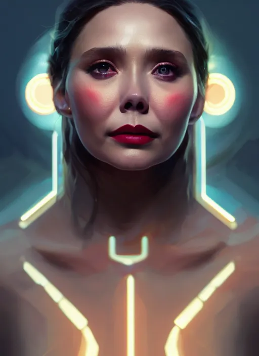 Image similar to portrait of modern darna, elizabeth olsen, intricate, elegant, glowing lights, highly detailed, digital painting, artstation, glamor pose, concept art, smooth, sharp focus, illustration, art by wlop, mars ravelo and greg rutkowski