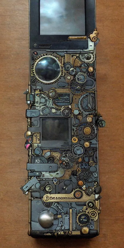 Prompt: an extremely complex and advanced steampunk gameboy