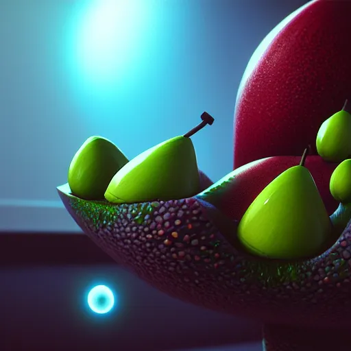 Prompt: beautiful digital fantasy illustration of alien fruit, octane render, detail texture, unreal engine, 8 k, photographic quality, ultra hyper realistic quality