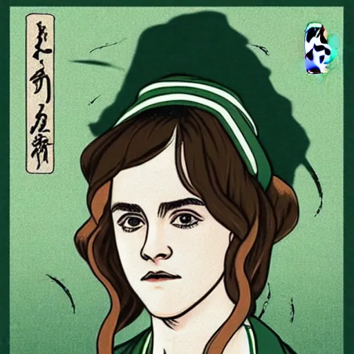 Image similar to portrait of teen emma watson in an nba boston celtics basketball uniform, ukiyo - e art by hokusai, global illumination, radiant light, detailed and intricate environment