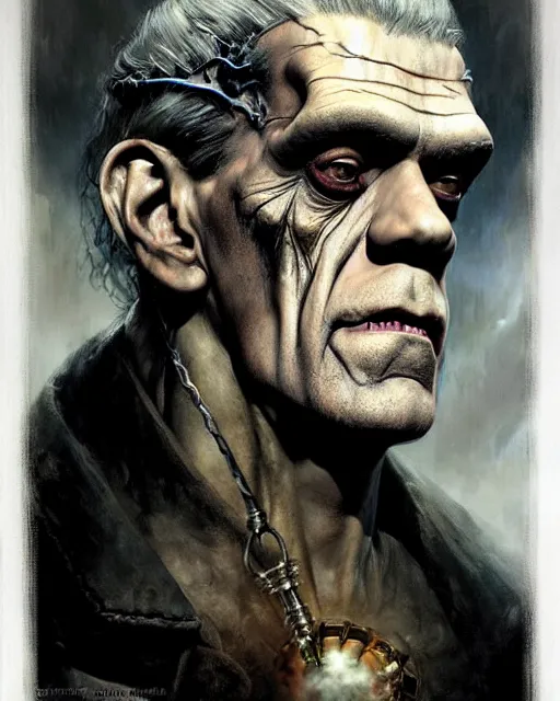 Image similar to portrait of boris karloff's frankenstein, fantasy character portrait, ultra realistic, concept art, intricate details, highly detailed by greg rutkowski, gaston bussiere, craig mullins, simon bisley