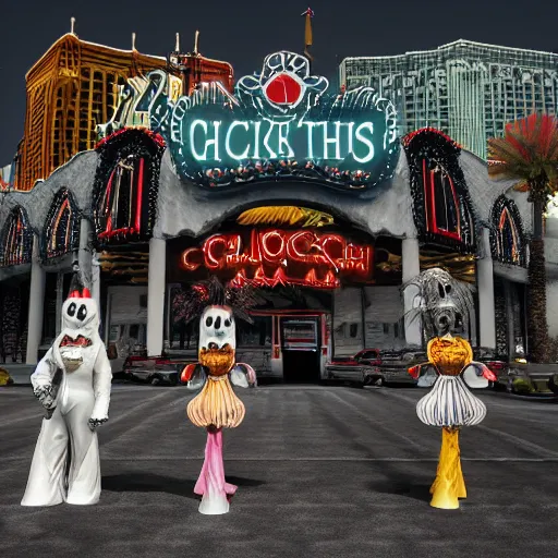 Prompt: gothic style Las Vegas in 1973, chicken heads Elvis body, anthropomorphic Elvis chickens roaming the streets and driving Cadillacs, bright light city, high octane, 8k vray render, subsurface scatter, drum scanner, intricate complexity, cinematic quality