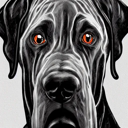 Prompt: A great dane dog depicted as a mad scientist with grey hair, digital art, trending on artstation