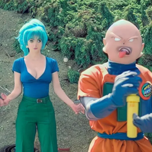 Prompt: “a still of Nathan Fielder as Bulma in Dragon Ball Z”