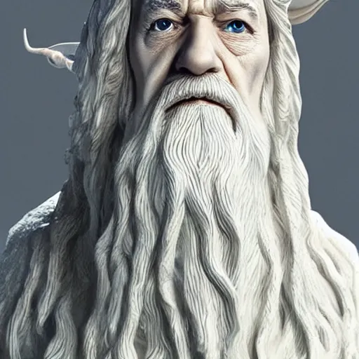 Prompt: a sculpture of Gandalf The White, photorealistic, high detailed