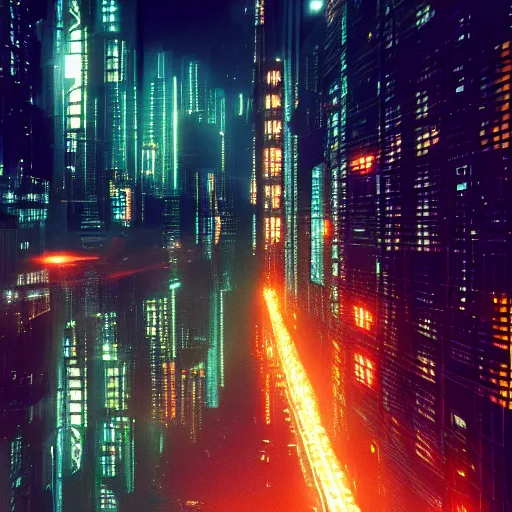 Image similar to city at night, bladerunner, cyberpunk, 4 k