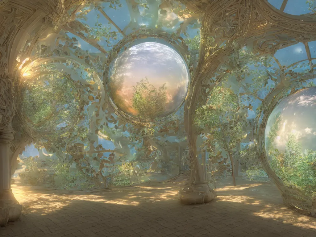 Image similar to 3 d render, sunlight study, the universe is a spheroid region 7 0 5 meters in diameter, art nouveau, by rachel ruysch and ( ( ( ( ( lisa frank ) ) ) ) ), 8 k, sharp focus, octane render