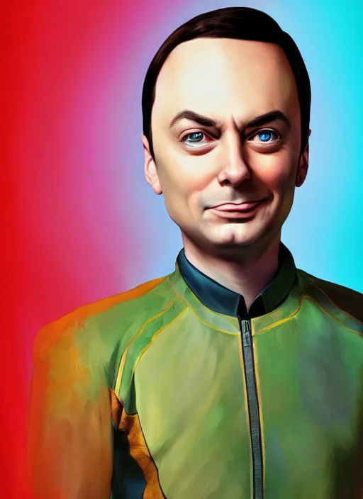 Image similar to digital _ painting _ of _ sheldon from big bang theory saying bazinga _ by _ filipe _ pagliuso _ and _ justin _ gerard _ symmetric _ fantasy _ highly _ detailed _ realistic _ intricate _ port