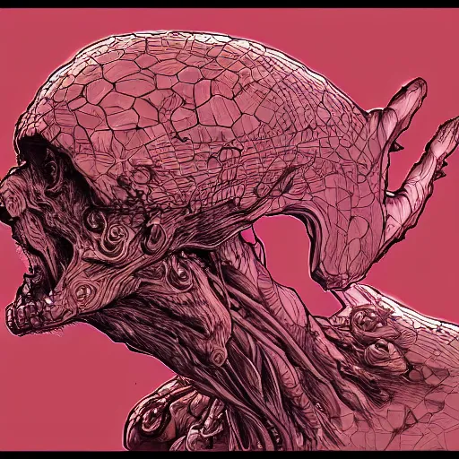 Image similar to iconic hybrid infected mushroom sentinel head closeup album hyper detailed concept art crosshatch sketch illustration art style by Jonathan Wayshak and Toshihiro Egawa and Moebius and Artstation trending 8k