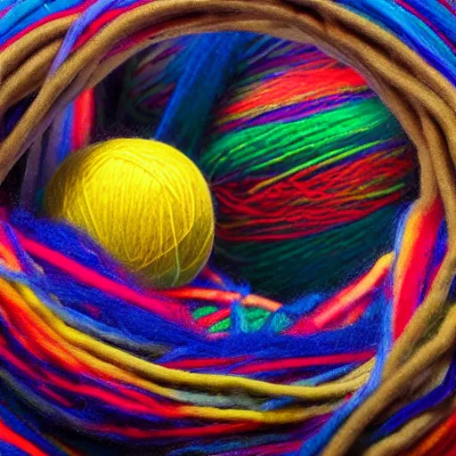 Image similar to colorful ball of yarn as a planet, rubber bands, nasa photo, intricate, 8 k highly professionally detailed, hdr, cgsociety