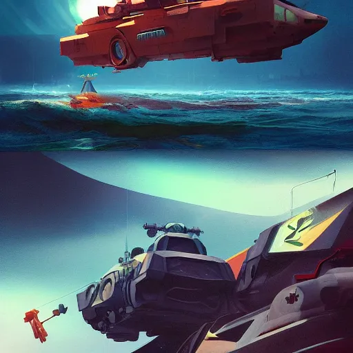 Image similar to detailed painting of amphibious zeon mobile by sergey kolesov, beeple, nekro, pascal blanche, rhads. in style of colorful comic noir illustration, symmetry, sci fi, hyper detailed. octane render. realistic. trending on artstation