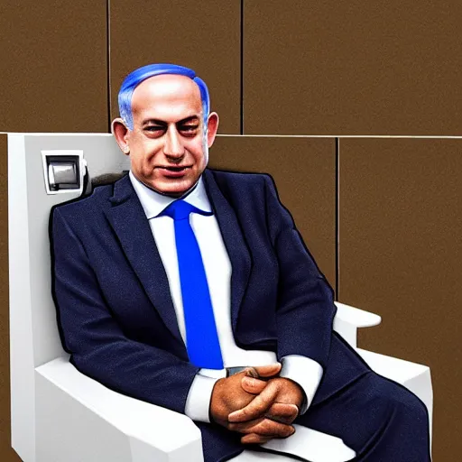 Image similar to benjamin netanyahu sitting in a toilet, photorealistic, studio