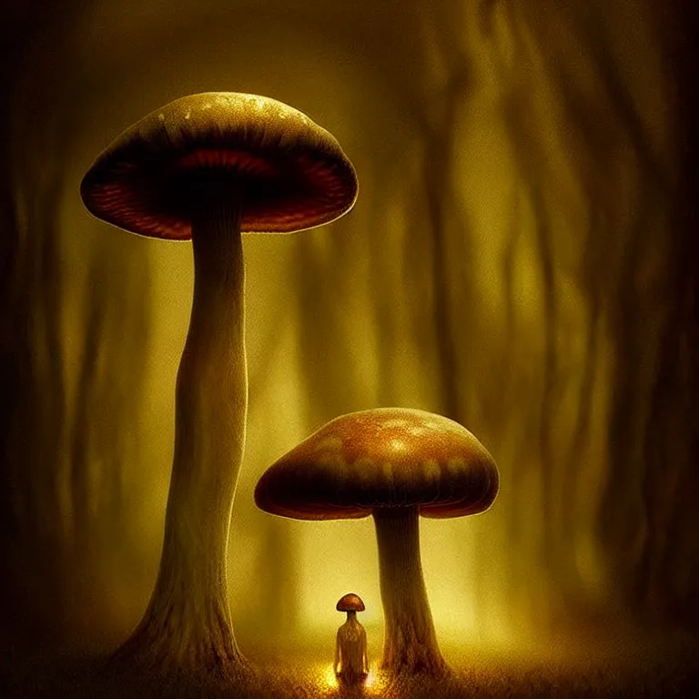 Prompt: epic professional digital art of startling mushroom, faint golden moody atmospheric lighting, painted, intricate, detailed, detailed, foreboding, by leesha hannigan, wayne haag, reyna rochin, ignacio fernandez rios, mark ryden, iris van herpen,, epic, stunning, gorgeous, much wow, cinematic, masterpiece.