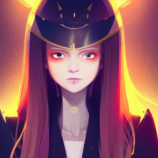 Image similar to portrait girl in futuristic luxurious golden dress holding a ceremonial sword, long curvy hair, colourful palette, pretty face, cute face, symmetrical face, intimidating expression, red eyes, anime by greg rutkowski rossdraws makoto shinkai, adobe illustrator, trending on pixiv, behance