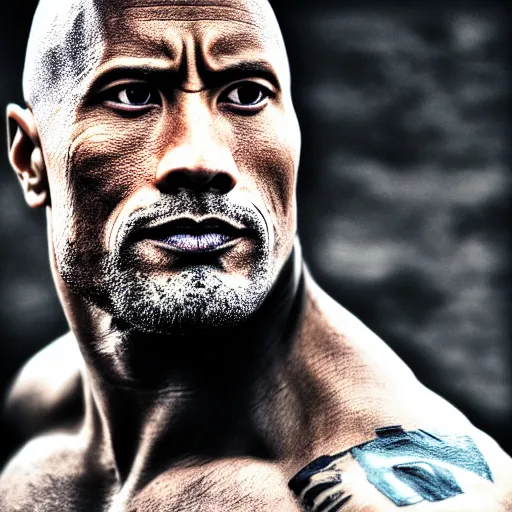 Image similar to Portrait photography of Dwayne Johnson cyborg