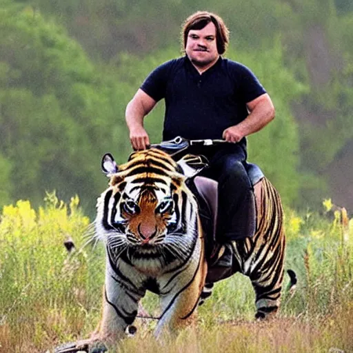 Image similar to jack black riding a tiger