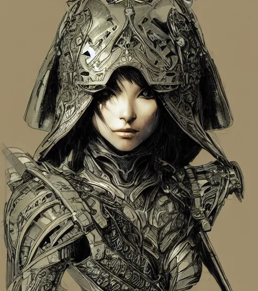 Image similar to portrait of anime woman in armor, pen and ink, intricate line drawings, by craig mullins, ruan jia, kentaro miura, greg rutkowski, loundraw