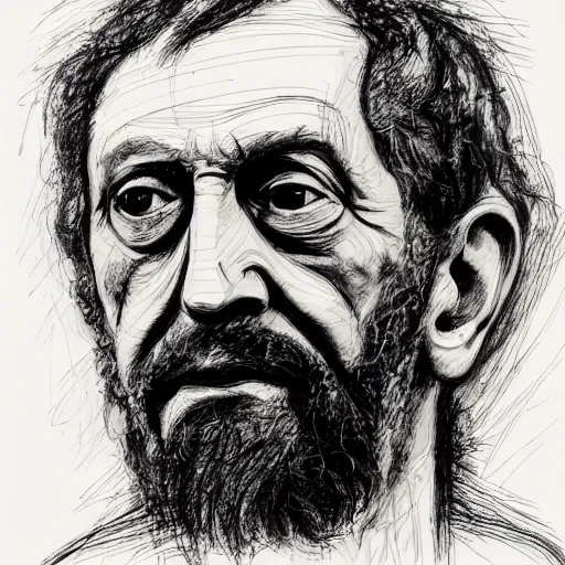 Image similar to a realistic yet scraggly portrait sketch of the side profile of a stern and sophisticated michael rosen, trending on artstation, intricate details, in the style of frank auerbach, in the style of sergio aragones, in the style of martin ansin, in the style of david aja, in the style of mattias adolfsson