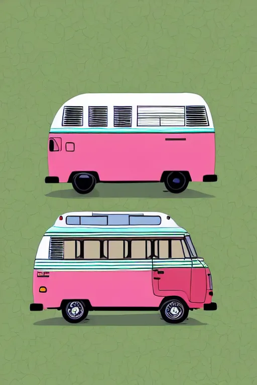 Prompt: minimalist boho style art of a colorful camper van, illustration, vector art