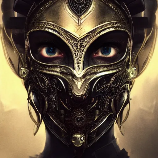 Image similar to Very very very very highly detailed epic photo of face with venetian mask, intricate, dystopian, sci-fi, extremely detailed, digital painting, artstation, concept art, smooth, sharp focus, illustration, intimidating lighting, incredible art by Artgerm