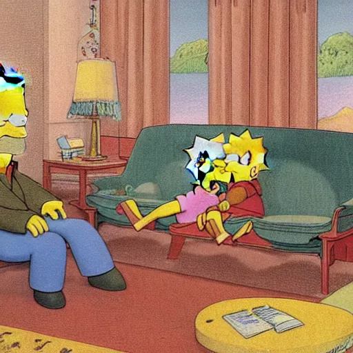 Image similar to the simpsons couch scene | wilhelm busch style