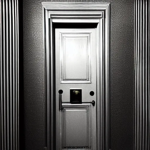 Image similar to foreboding door at the end of a dark hotel hallway, creepy, eerie, surreal, liminal,