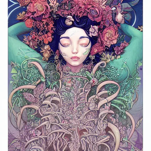 Image similar to goddess of plant medicine art by james jean and art by loish highly detailed painting trending on arstation vivid colors earth spirit