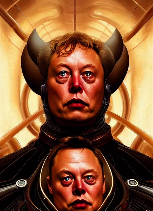 Image similar to elon musk as vladimir harkonnen, dune, portrait, intricate, elegant, highly detailed, digital painting, artstation, concept art, wallpaper, smooth, sharp focus, illustration, art by h. r. giger and artgerm and greg rutkowski and alphonse mucha