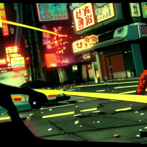 Prompt: 1996 Video Game Screenshot, Anime Neo-tokyo bank robbers vs police shootout, bags of money, Police Shot, Bullet Holes, VFX, Unreal engine, Violent, Action, MP5S, FLCL, Highly Detailed, 8k :4 by Katsuhiro Otomo + Studio Gainax + Arc System Works : 8