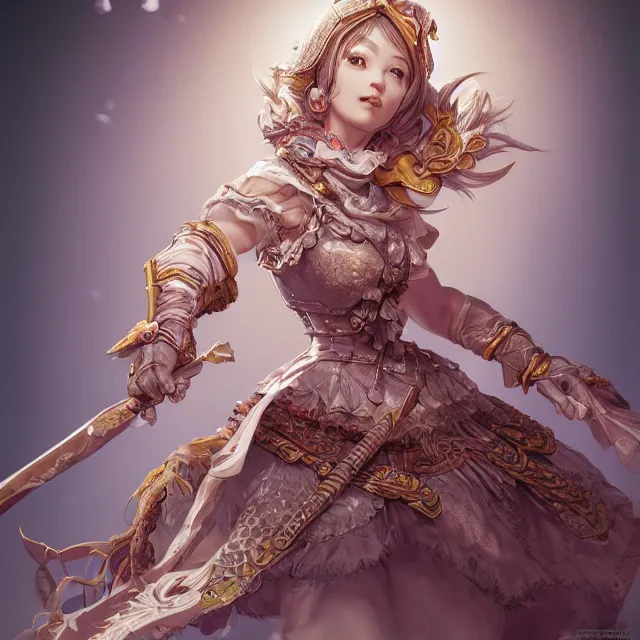 Image similar to studio portrait of neutral good colorful female cleric bard healer as absurdly beautiful, gorgeous, elegant, young gravure idol, an ultrafine hyperdetailed illustration by kim jung gi, irakli nadar, intricate linework, sharp focus, bright colors, octopath traveler, final fantasy, unreal engine 5 highly rendered, global illumination, radiant light, detailed and intricate environment