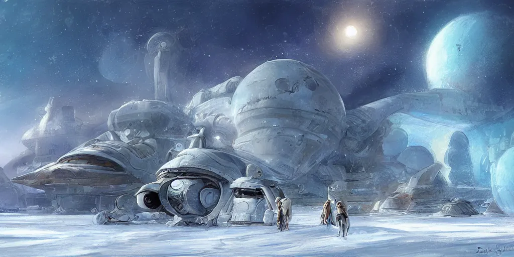 Prompt: personal transport on ice alien planet by doug chiang