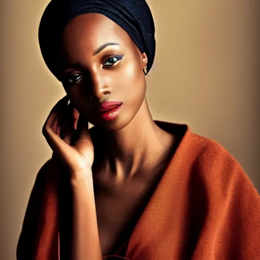 Image similar to vintage, somalia, fashion editorial, woman, beautiful, high definition, simple backdrop, sharp focus, vogue, magazine