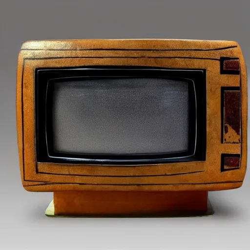 Image similar to a retro crt television carved from stone, ttelevision made by ancient taino