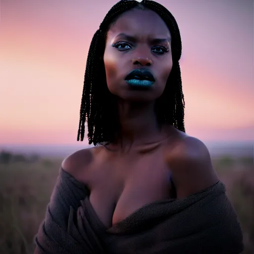 Image similar to photographic portrait of a stunningly beautiful gothic west african female in soft dreamy light at sunset, contemporary fashion shoot, by edward robert hughes, annie leibovitz and steve mccurry, david lazar, jimmy nelsson, breathtaking, 8 k resolution, extremely detailed, beautiful, establishing shot, artistic, hyperrealistic, beautiful face, octane render