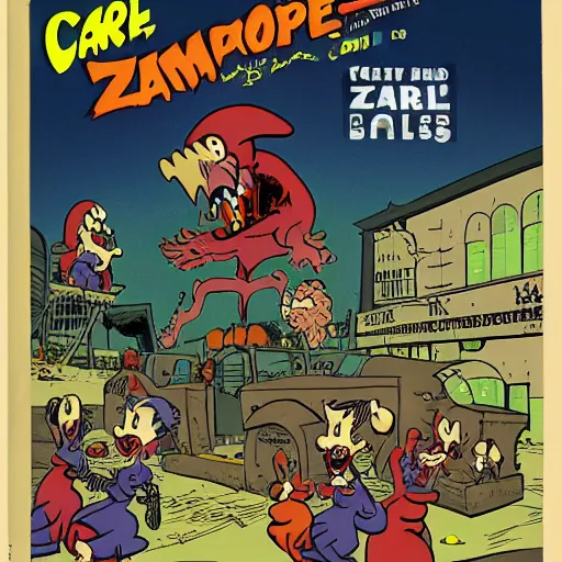 Image similar to zombie apocalypse by tex avery and carl barks, detailed